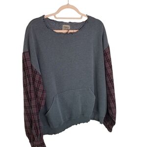 Furst of a Kind upcycled redone plaid flannel sweatshirt distressed